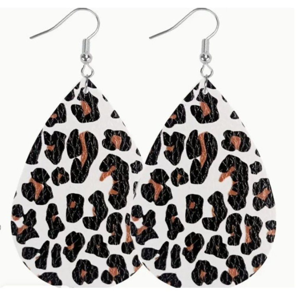 White Leopard Teardrop Earrings New